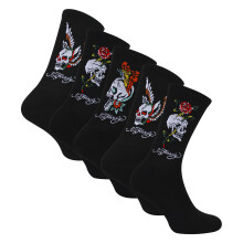 (06-Nov, Schwarz) Ed Hardy - Ed Hardy - 5 Paar Herren Crew Socken Atmungsaktiv Muster Design