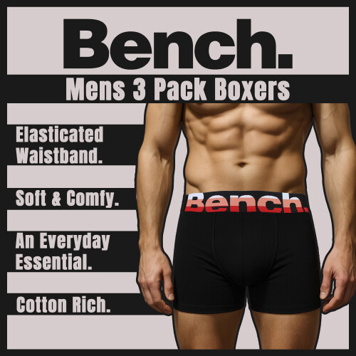 Bench (Medium, Black) Bench - 3 Pack Mens Cotton Boxers Underwear - Arnav Collection 2