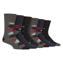 (06-Nov, Argyles) Gentle Grip - Gentle Grip - 6 Paar Herren Baumwollsocken | Gemusterte Socken ohne Gummidruck