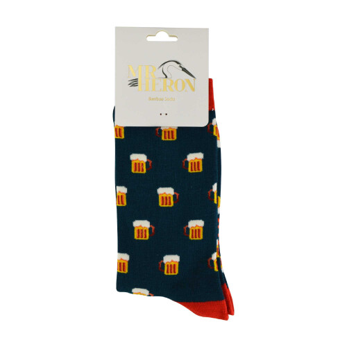 (6-11, Beer (Teal)) Mr Heron - 1 Pack Mens Novelty Patterned Bamboo Socks 1
