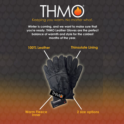 (M/L, Schwarz) THMO - Herren Thinsulate Lederhandschuhe für Winter Handschuhe mit Fleecefutter | THMO 2