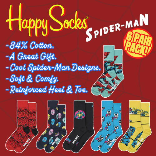 Happy Socks - 6 Pack Spider-Man Socks Bundle Novelty Socks | Gift Idea 2