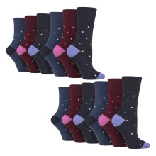 (04-Aug, Tupfen) Gentle Grip - Gentle Grip - 12 Paar Damen Baumwollsocken | Gemusterte Socken ohne Gummidruck