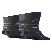 (06-Nov, Streifen 2) Gentle Grip - Gentle Grip - 6 Paar Herren Baumwollsocken | Gemusterte Socken ohne Gummidruck