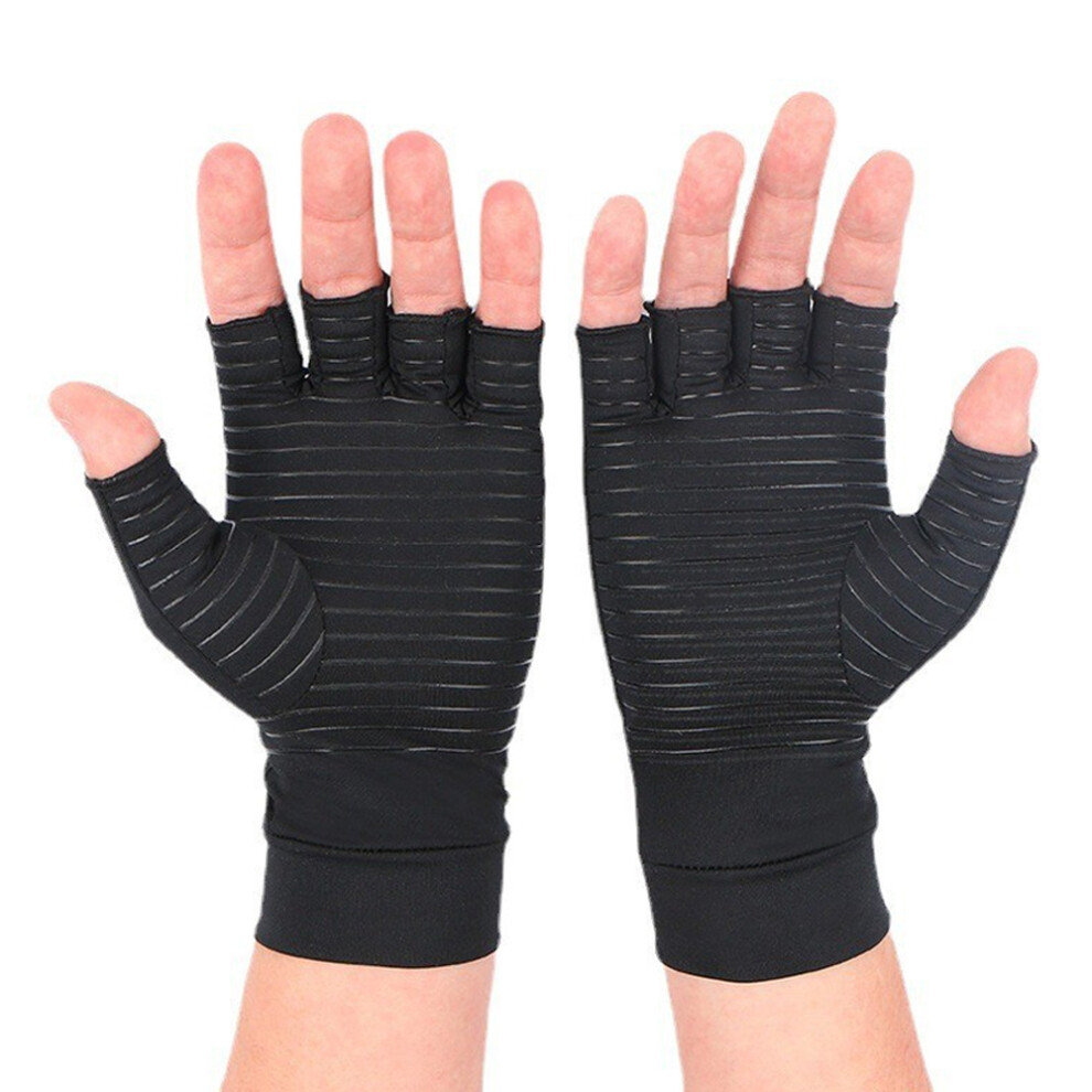 Breathable Fabric Compression Gloves, Fingerless Design with Anti-Slip Palm, Enhance Blood Circulation and Pain Relief, Copper Infused Technology for