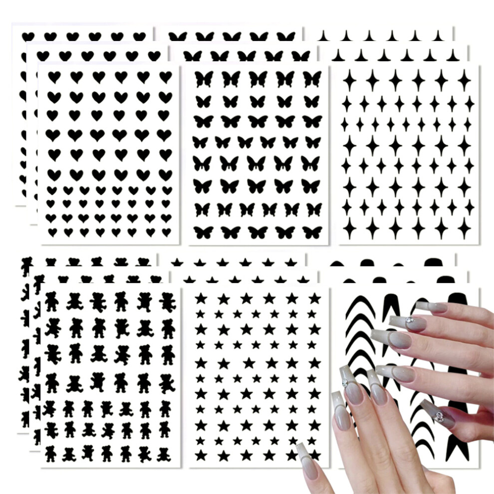 Gorgeous Design Nail Art Stickers Collection, Nail Art Stickers for Manicure, Easy To Use Airbrush Stencils with 3D Butterfly Bear Star Heart French