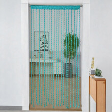 (Blue Green) String Door Curtain with Soft Balls Tassel, Decorative Room Divider for Home