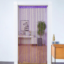 (Dark Purple) String Door Curtain with Soft Balls Tassel, Decorative Room Divider for Home