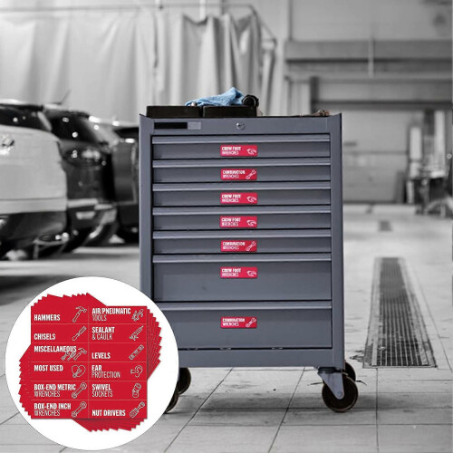 (Red) Toolbox Magnetic Labels 80-Pack, Large Tool Chest Organizer Labels with Strong Magnets & Easy Read 2