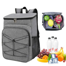 (Grey) Picnic Bag Large Capacity Waterproof Oxford Cloth Cooler Bag with Adjustable Straps Side Mesh Pockets Outdoor Lunch Bag