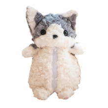 (Grey) Plush Corgi Pencil Case Large Capacity Stationery Box Creative Animal Stationery Organizer for Pens Pencils Erasers