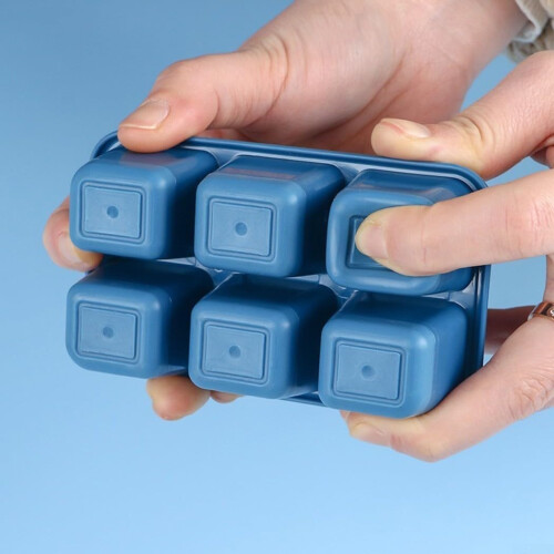 Ice Cube Tray with Lid Silicone 6 Cavity Mold Easy Release Leakproof BabySafe for Kitchen Use Blue 2