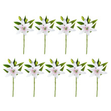 (Pink White) 9 Pcs Artificial Lily Flowers for Easter Realistic White Fake Tiger Lilies Spring Wedding Table Centerpiece Home Decorations