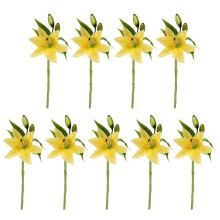 (Yellow) 9 Pcs Artificial Lily Flowers for Easter Realistic White Fake Tiger Lilies Spring Wedding Table Centerpiece Home Decorations