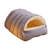 (L, Blue White) Cat Bed House S/L, Indoor Enclosed Cave Cat Bed Box for Winter, Fluffy Tunnel Hideaway Cute Cat Den