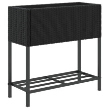 Jardinière bac lit surélevé plantes fleurs terrasse jardin avec étagère résine tressée noir 02_0038418