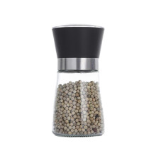 (D) Pepper and Salt Grinder, Refillable Stainless Steel Mill with Adjustable Coarseness, Glass Body Spice Grinder for Pepper, Sea Salt