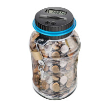 (C) Money Box with Lock LCD Digital Counter 2.5L Capacity Clear Plastic Safe Coins Saving Pot Piggy Bank Home Supplies