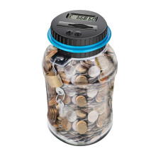 (B) Money Box with Lock LCD Digital Counter 2.5L Capacity Clear Plastic Safe Coins Saving Pot Piggy Bank Home Supplies