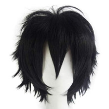 Short Black Wig Cosplay Wig ,Unisex Anime Cosplay Wigs, Costume Theme Party Fancy Dress Wigs,for Women/Men Synthetic Curly Straight Fancy Dress Wig