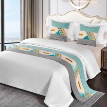 Bed Runner Hotel Bed Scarf Blue Splicing Design 50x210cm Polyester for Queen Size Bed