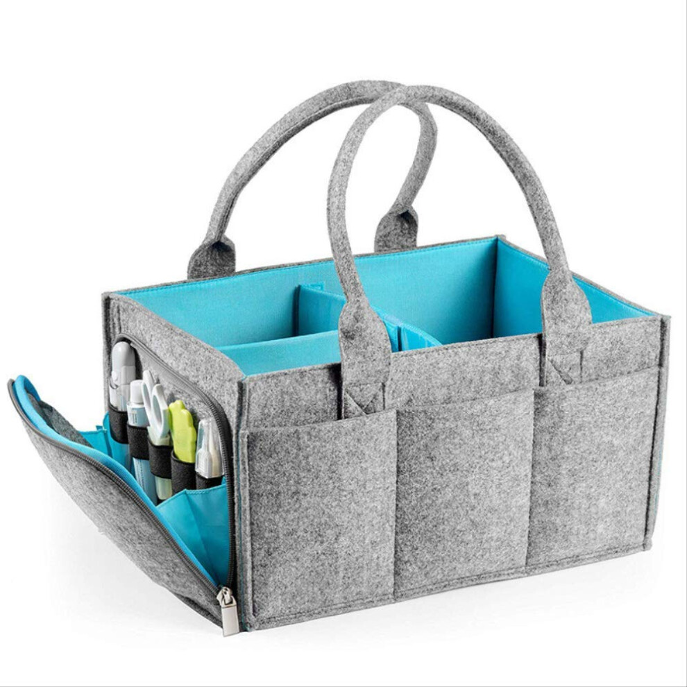 Felt Storage Bag Diaper Caddy Organizer, Foldable Felt Basket, Portable Changeable Compartments, 14.5 X 9.5 In Grey