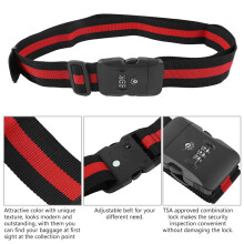 Durable Black+Red Suitcase Strap TSA Combo Lock Adjustable for Travel