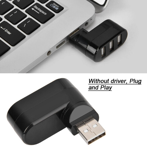 USB 2.0 Black Splitter Hub Compact Rotating Adapter for PC Notebook Laptop 1