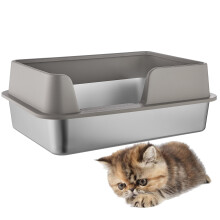 Kattenbak voor oudere katten Roestvrij staal Kleine gladde-Grijs