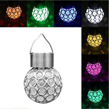Waterproof Outdoor Solar Lanterns Hanging Ball Lights with Auto Color Change, Energy Saving Solar Decorative Lights Stainless Steel Frame for Garden