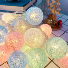 Fairy Lights Battery Operated 9.8ft 20 LED Cotton Ball String Lights Indoor Outdoor Decorative MultiColoured