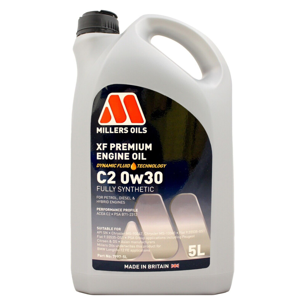 Millers Oils Xf Premium C2 0W30 0W30 Fully Synthetic Engine Oil 5 Litres 5L 52821660