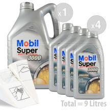 Car Engine Oil Service Kit Pack 9 LITRES Mobil Super 3000 X1 5W40 5W40 9L