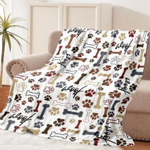 Dog Throw Blanket Dog Paw Bones Print Super Soft Flannel Fleece Lightweight 50x60 Inches For Bedding Sofa Travel