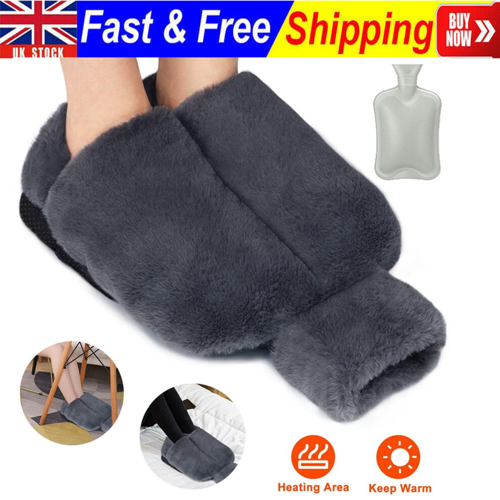 Hot Water Bottle Foot Warmer Energy Saving Slippers Feet Muff 2L Faux Fur Cover
