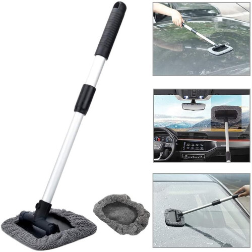 Car Windscreen Squeegee Telescopic Car Window Cleaner with 4 Microfibre Cloth UK