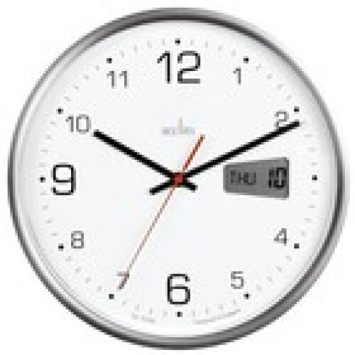 Acctim Acctim Kalendar Wall Clock NonTicking Sweep LCD Digital Display Silver 27cm