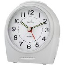 Acctim Astoria Analogue Alarm Clock Non Ticking Sweep Smartlite Quartz Silver