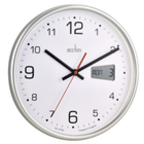 Acctim Acctim Kalendar Wall Clock NonTicking Sweep LCD Digital Display Silver 27cm 2