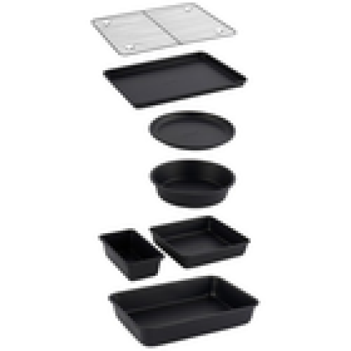 Salter Salter Bakes Bakeware Set Stackable 7 Piece Set Compact Storage Oven Safe Black