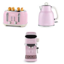 Salter Retro 3Piece Countertop Set Espresso Machine 17L Kettle Toaster Pink