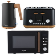 Salter Toronto Kettle Toaster Microwave Set 17L Fast Boil 4 Wide Slot Black