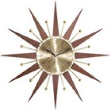 Acctim Wolcott Large Wall Clock Sunburst Spoke Quartz Midcentury Dark Wood 50cm