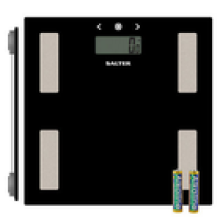 Salter Bathroom Fitness Scale Body Analyser Weight BMI FatWater Glass Black