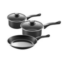 PLS Aurora Saucepan Set Black Steel Non Stick 5 Piece Campervan Caravan HW1820