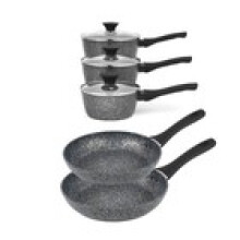 Salter Megastone 5Piece Pot Pan Set – NonStick Induction Glass Lids