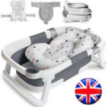 Foldable Baby Bath Tub Ergonomic with Temperature Cushion Bath Pad Bath Net
