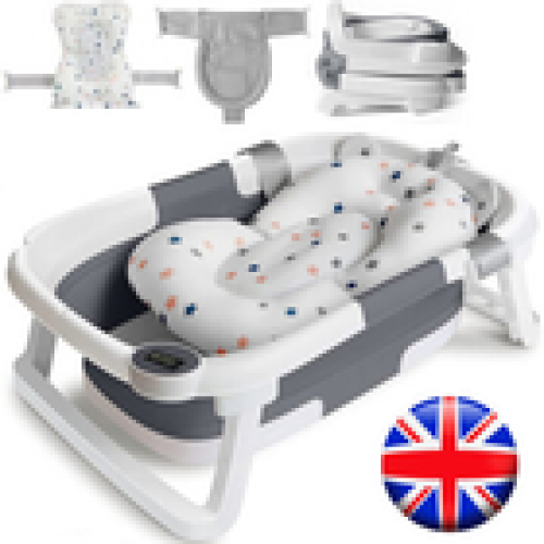 Foldable Baby Bath Tub Ergonomic with Temperature Cushion Bath Pad Bath Net