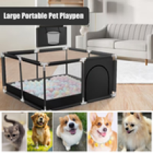 Pet Dog Playpen Puppy Rabbit Safety Yard Activity Center with Basketball Hoop UK