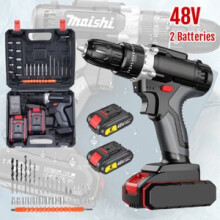 48V Cordless Hammer Drill Set Electric Impact Driver Screwdriver 2x Battery